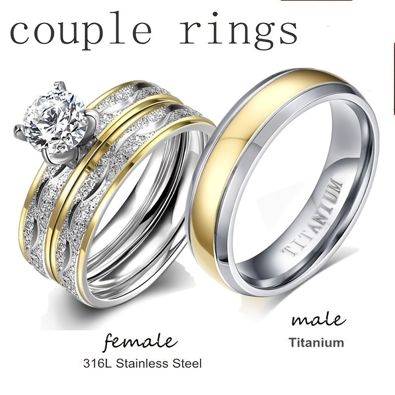 Elegant Fashion Trend Stainless Steel Ring Wedding - Temu