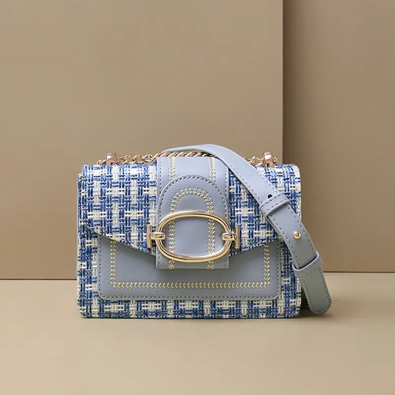 mini plaid pattern tweed bag buckle decor shoulder square bag chain crossbody flap purse for everyday details 0