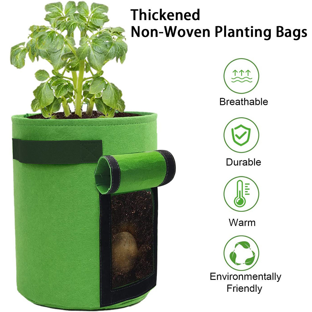 10 gal. Potato Grow Bags Pots with Handle, Thickened Non-Woven Fabric Container, Flap and Visualization Window (10-Pack)