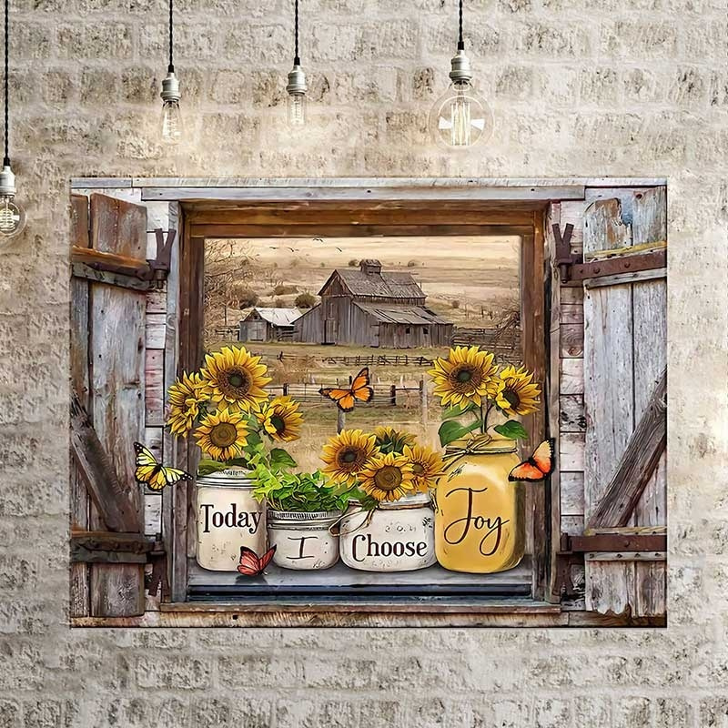 1pc Window Sill Sunflower Canvas Painting Flower Butterfly Posters And ...