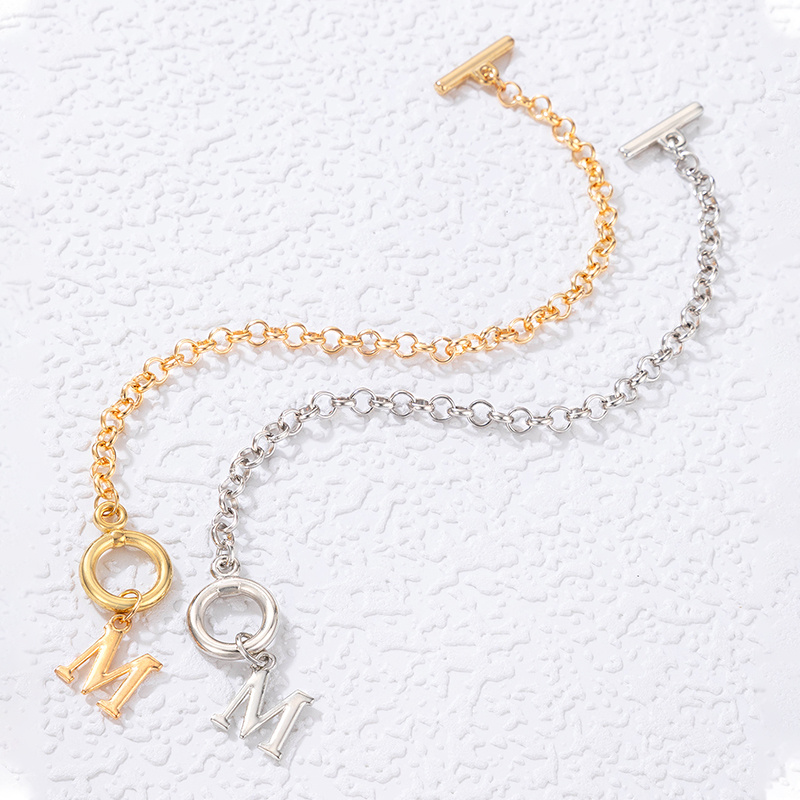 Ot Buckle Chain Bracelet M Letter Shape Pendant Simple Alloy Hand