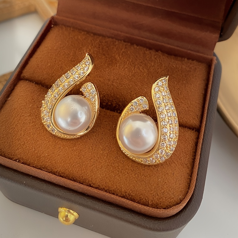 

Boucles d'Oreilles Élégantes en de avec Perles Artificielles et Strass, Bijoux Plaqué Or 18K pour Femmes et Filles, Port & , Cadeau Idéal pour la Saint-Valentin