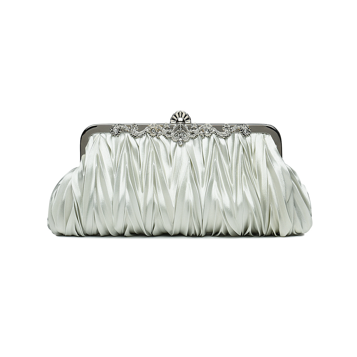 Rhinestone Ruched Clutch Purse with Chain for Party