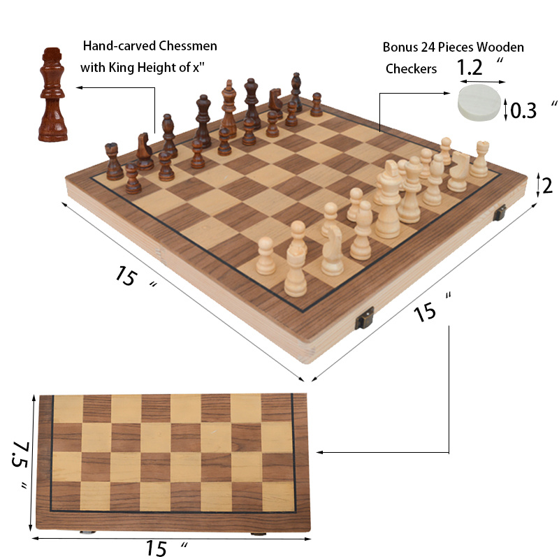 Jeu d'échecs en bois de voyage 15 X 15 cm