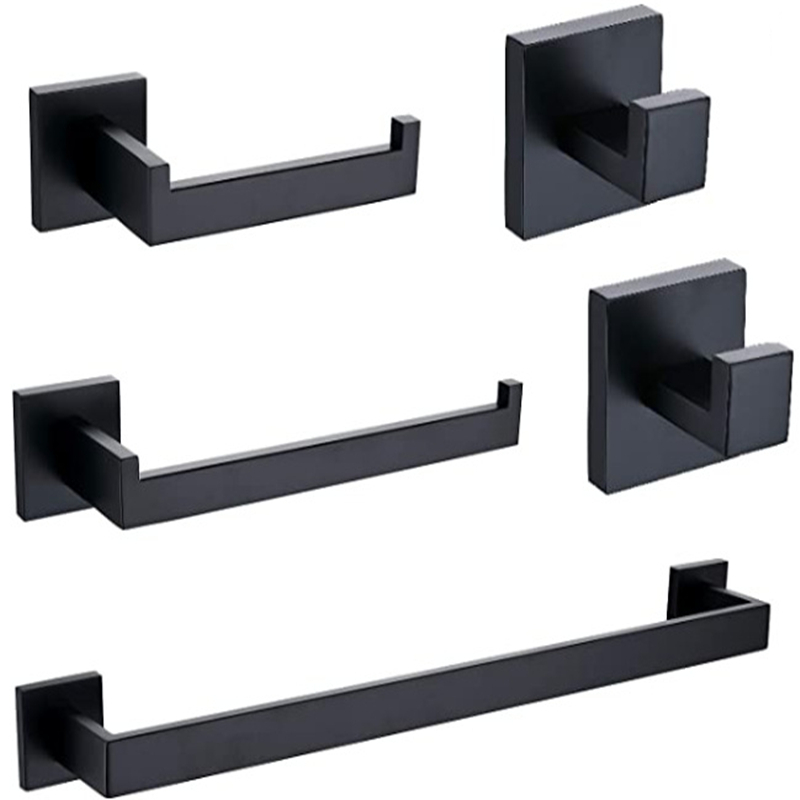 Tudoccy Juego de 5 piezas de accesorios de baño negro mate SUS304 de acero  inoxidable redondo montado en la pared, incluye barra de toalla de mano de