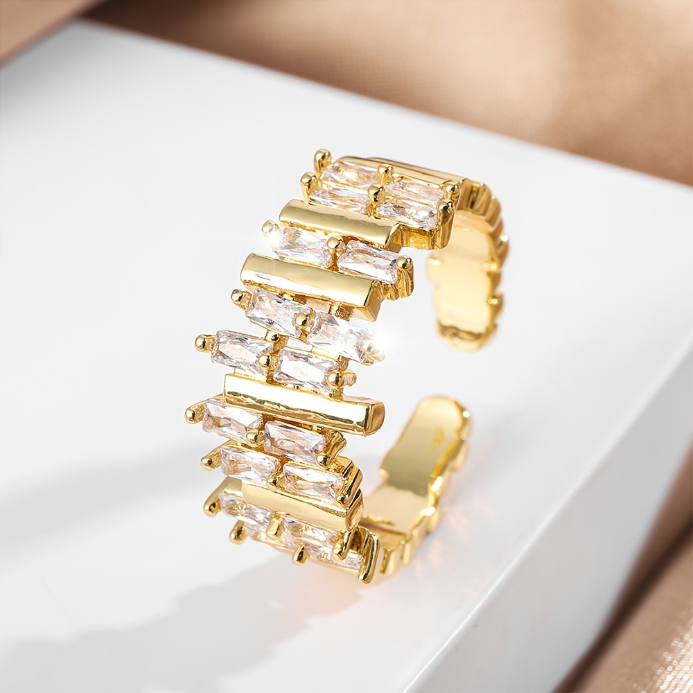 

Cubic Zirconia Open Adjustable Ring Irregular Ring Cz Ring Girls Womens Jewellery Gifts, Golden