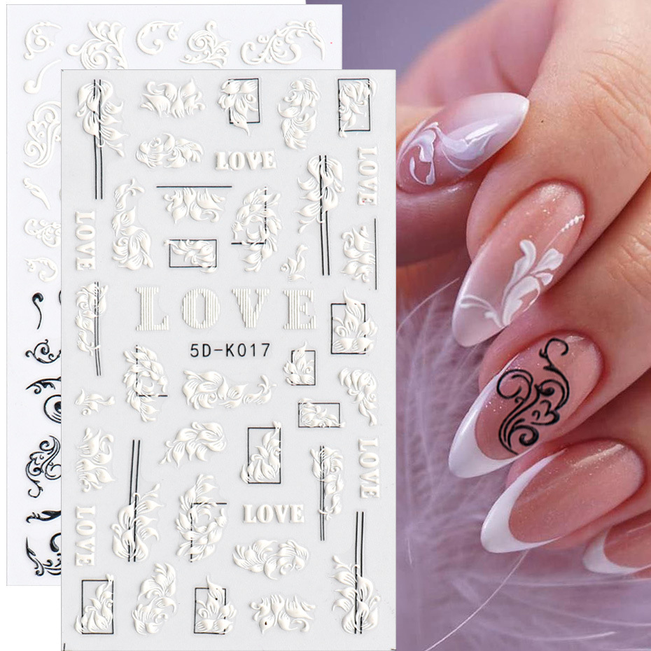 5D Stereoscopic Embossed Flowers Nail Stickers Decals, Real 3D  Self-Adhesive Nail Supplies White Lace Rose Flower Nail Design For DIY  Acrylic Nail Nail 3d Charms