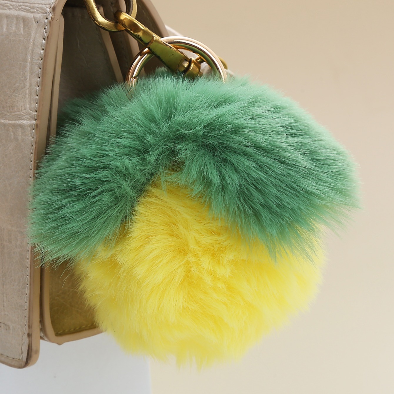 Fendi Fruits Fox Fur Bag Charm in Yellow