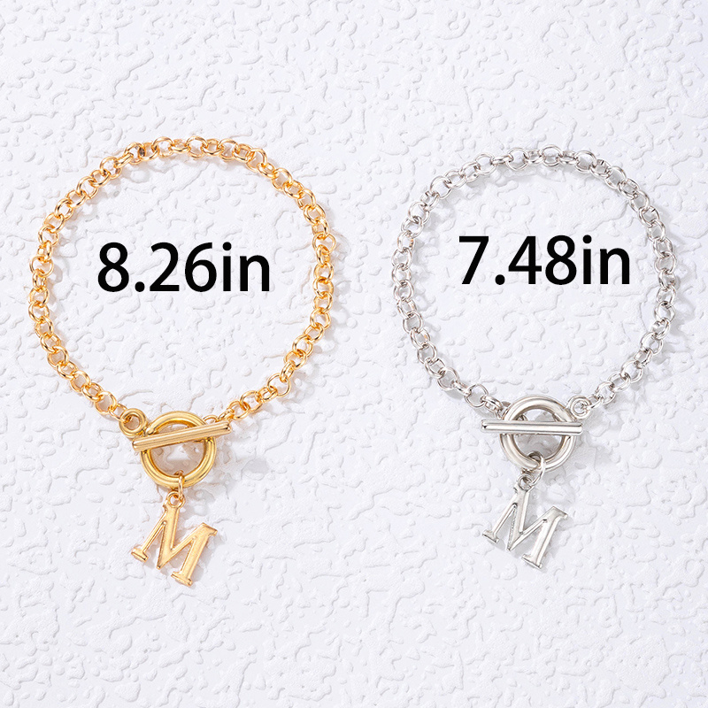 Ot Buckle Chain Bracelet M Letter Shape Pendant Simple Alloy Hand