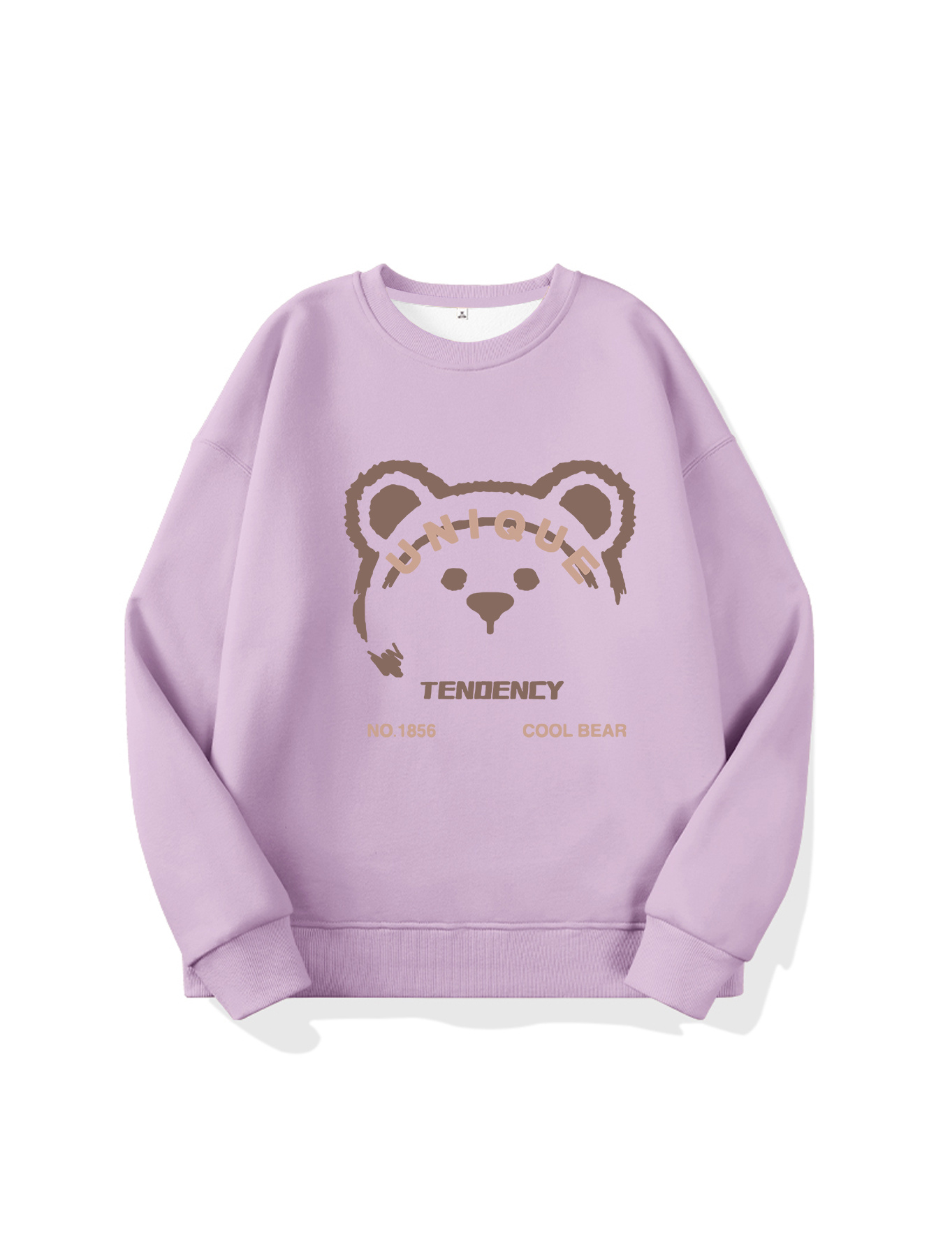 Cute Bear Graphic Print Solid Pullover Crew Neck Long Sleeve Casual ...