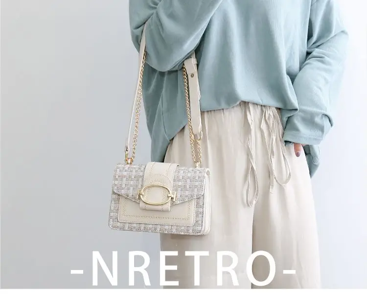 mini plaid pattern tweed bag buckle decor shoulder square bag chain crossbody flap purse for everyday details 1