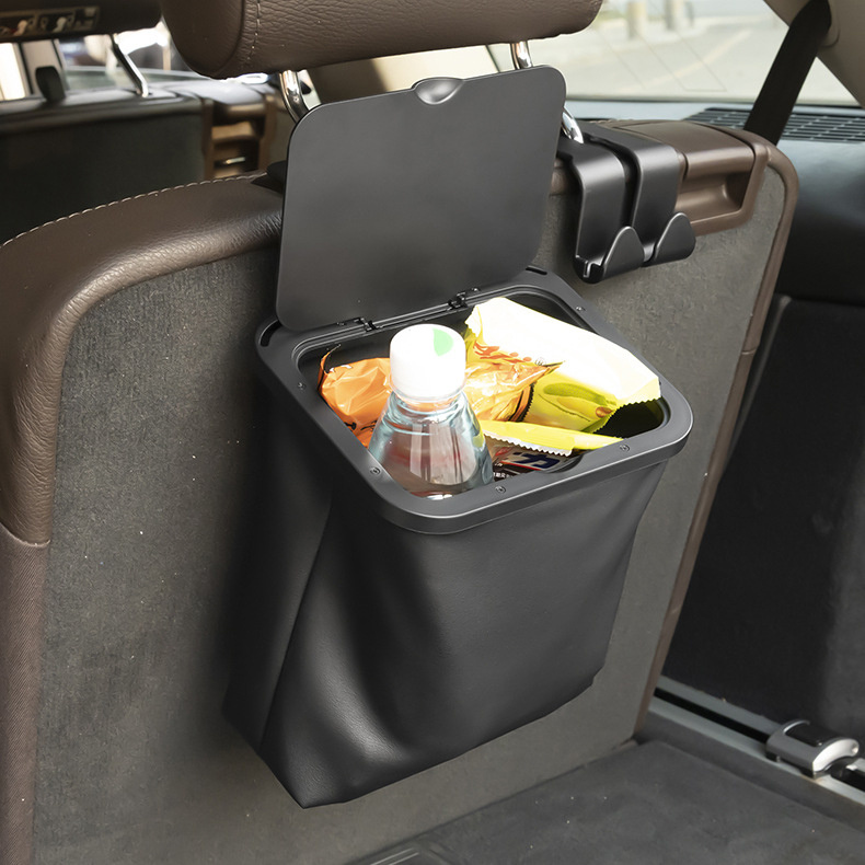 Car Hanging Trash Can, Artificial Leather Foldable Car Back Seat Trash