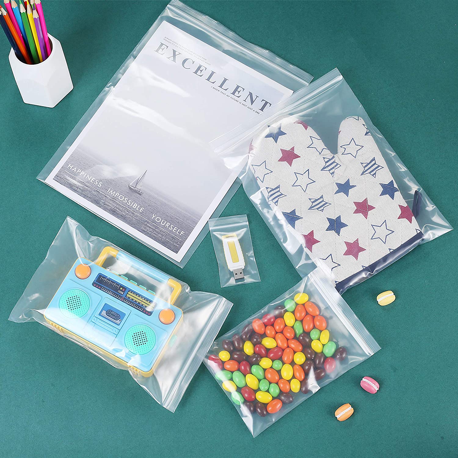 Dream Lifestyle Zipper Bags Small Reclosable 200pcs Tiny Clear Plastic Bag Zip Poly Bag, Self Locking Assorted Storage Pouch, Zipper Seal Packaging