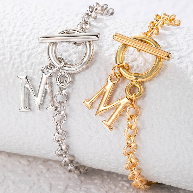 Ot Buckle Chain Bracelet M Letter Shape Pendant Simple Alloy Hand