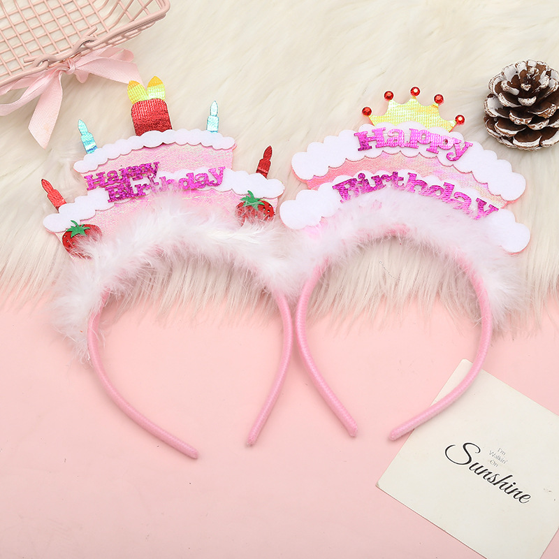 Cute Children's Birthday Candle Cake Headband, Happy Birthday Alphabet ...