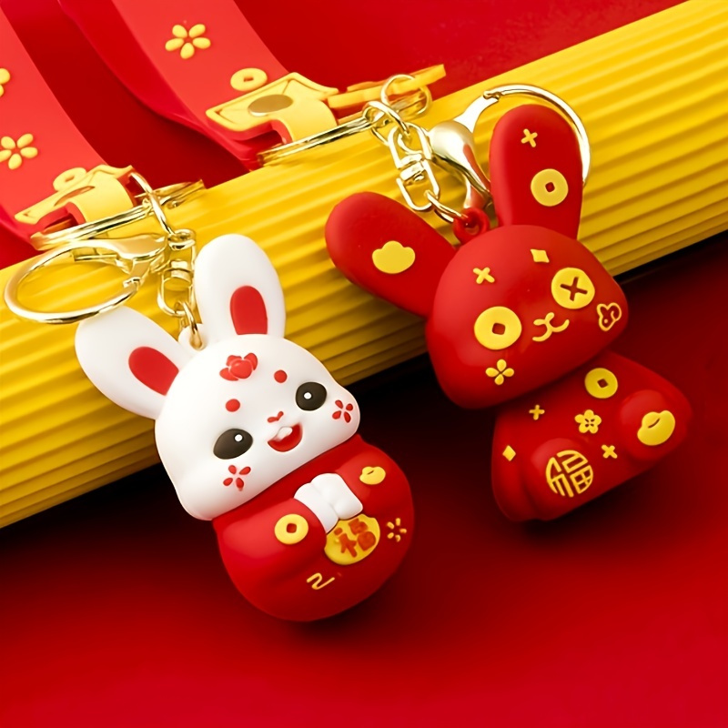 Creative New Year Apple Rabbit Keychain Cute Cartoon Little Rabbit Doll Car  Pendant Rabbit Year Gift Yellow 