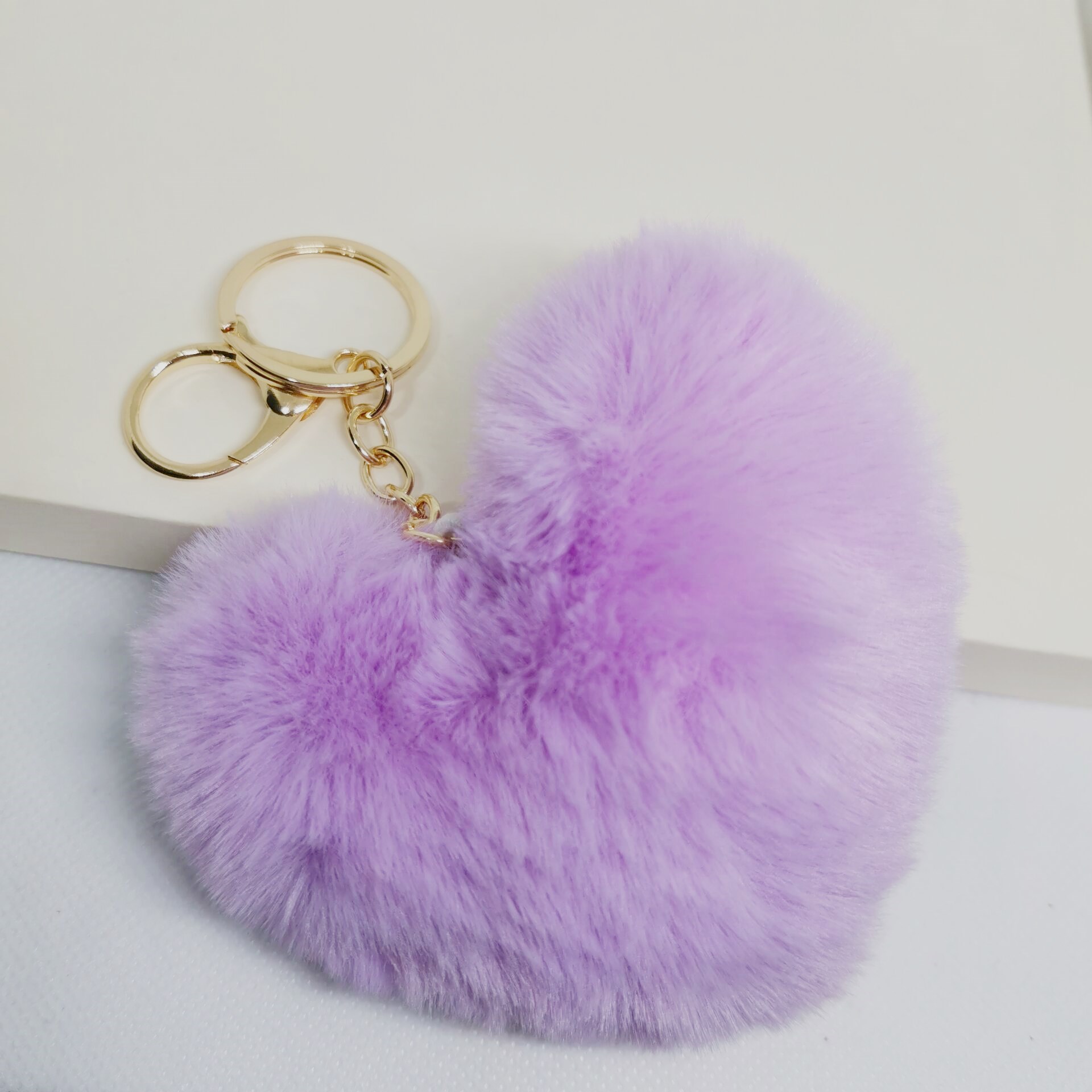 LIGHT PINK POM POM HEART KEY CHAIN