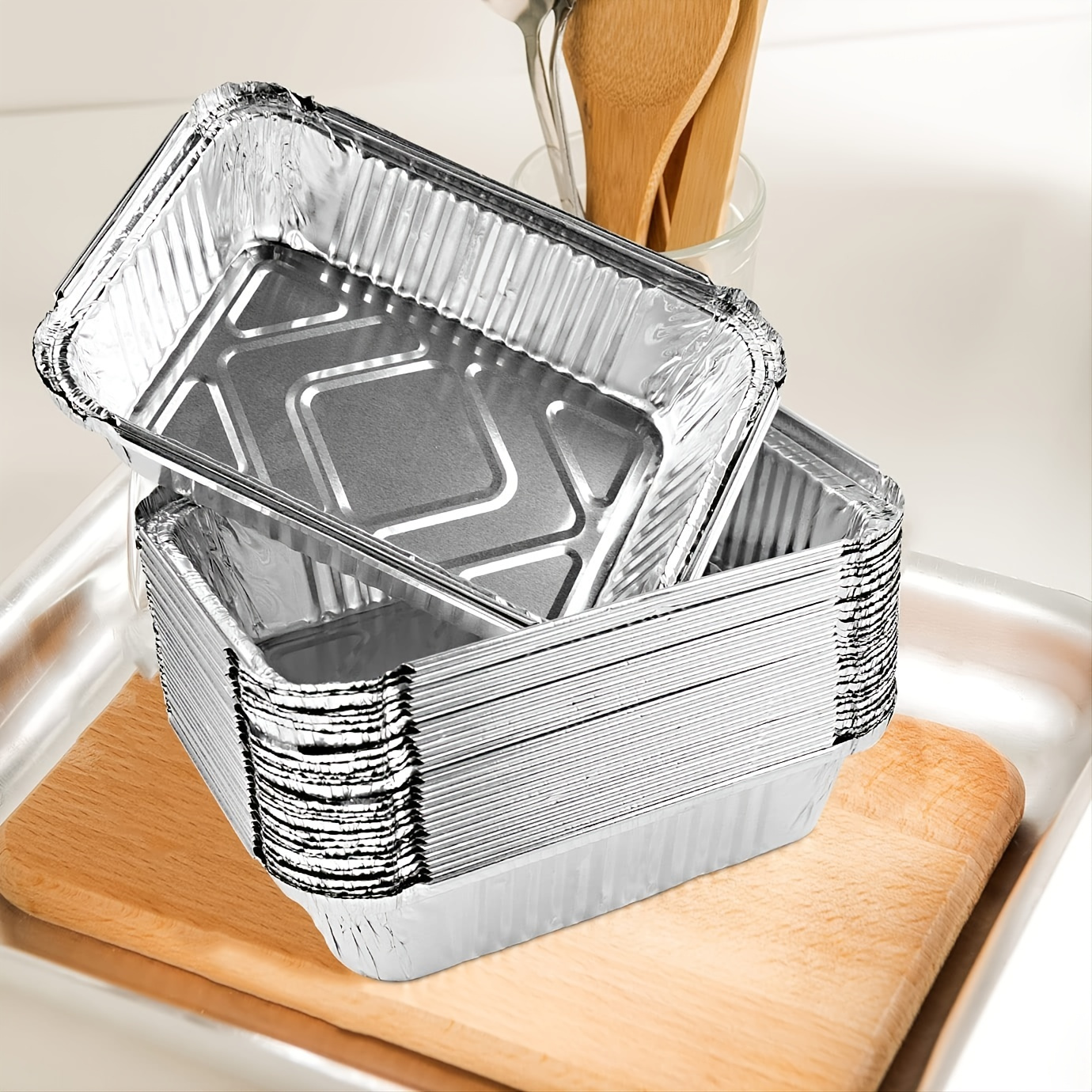 60Pcs Disposable Aluminum Foil Roasting Pan, 400mL BBQ Trays