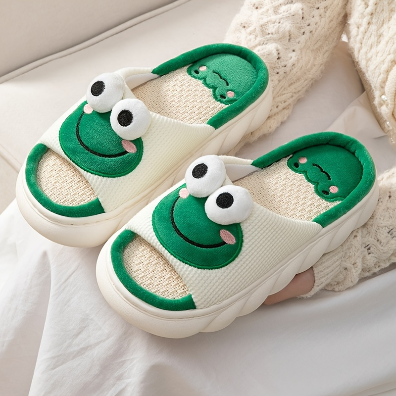 

Women's Cartoon Cute Frog House Slippers, Soft Sole Platform Anti-slip Warm Plush Home Slides, Women's Indoor Comfy Shoes