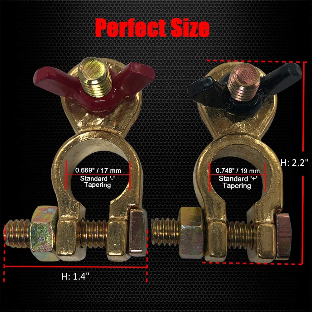 2 Pairs Brass Battery Terminal Connectors, Battery Terminal Top