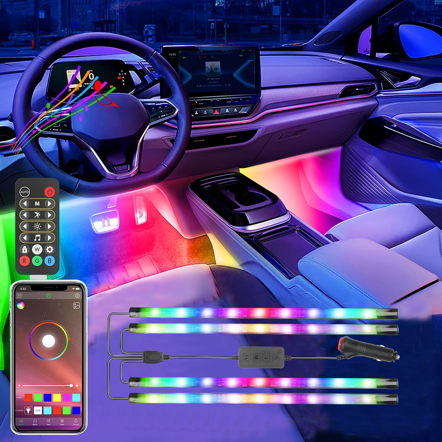 Car Interior Lights Smart App Control Rgbic Car Lights Music - Temu