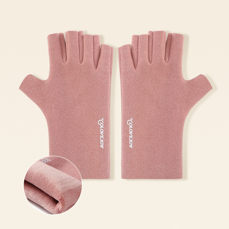 Winter Gloves Fingerless Fleece Lengthened Velvet Windproof Warm Gloves Touch Screen Half Finger Gloves details 10