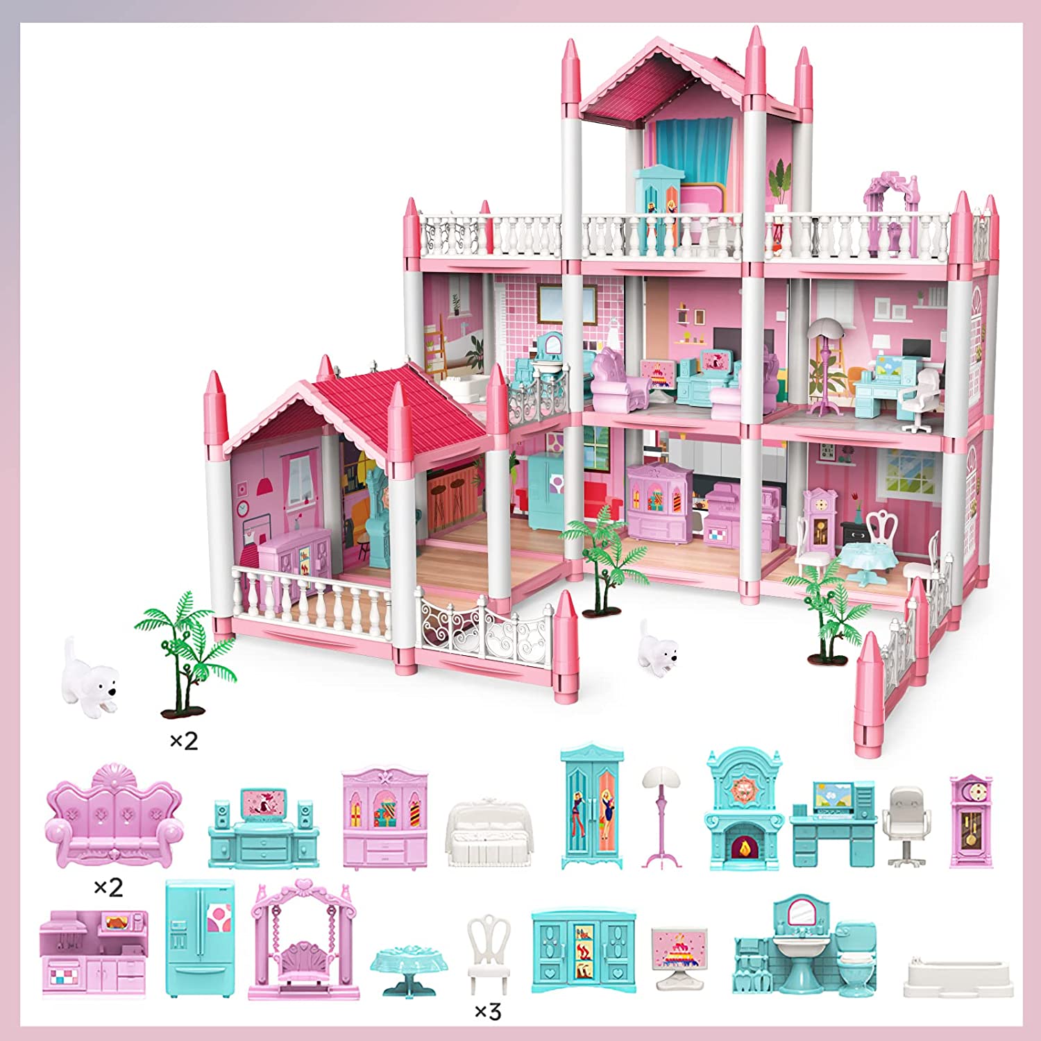 Children's Doll House, 3 Floors, 9 Rooms, , Diy Pretend Games To