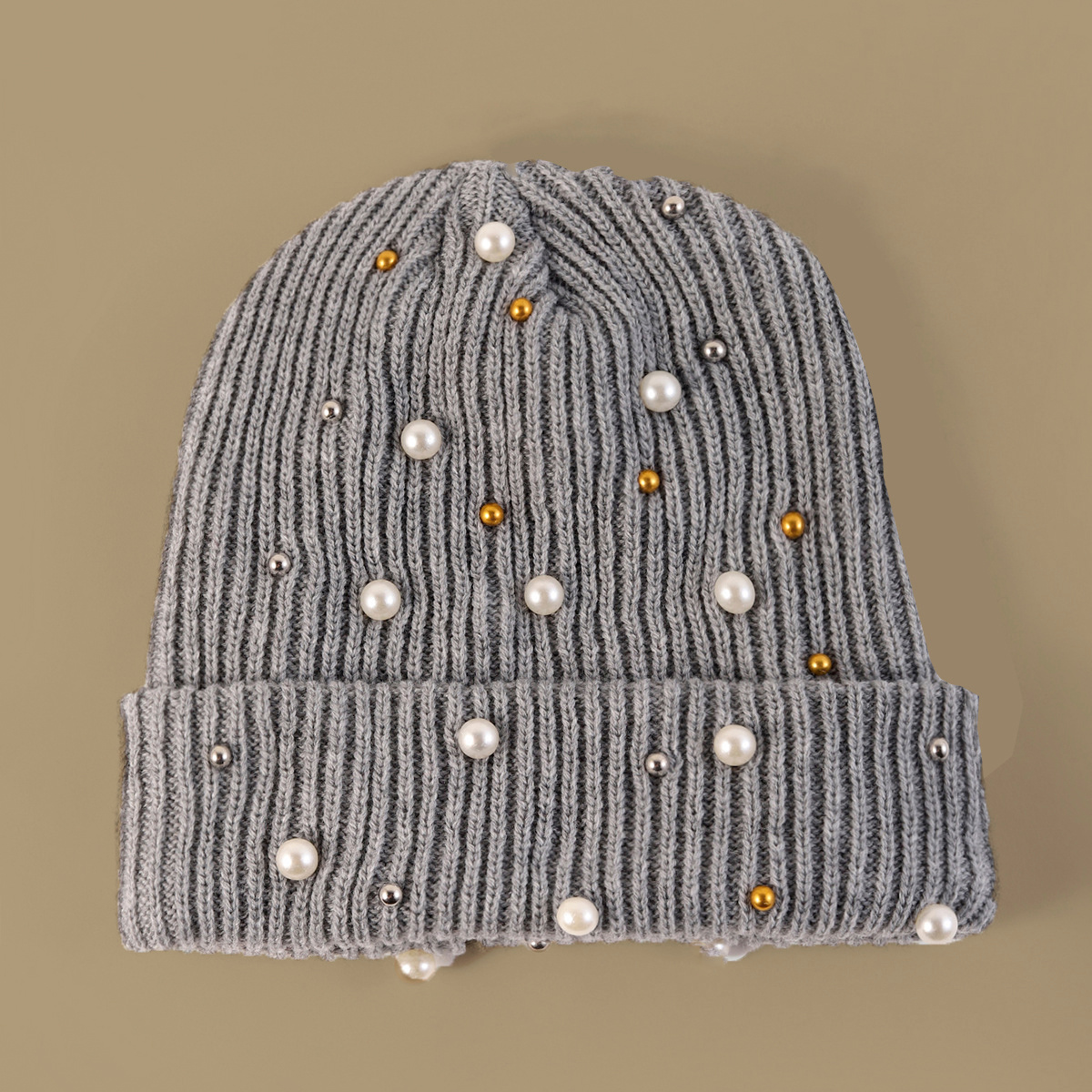 Faux Pearl Beanie Hat Classic Winter Warm Knitted Hat For Women