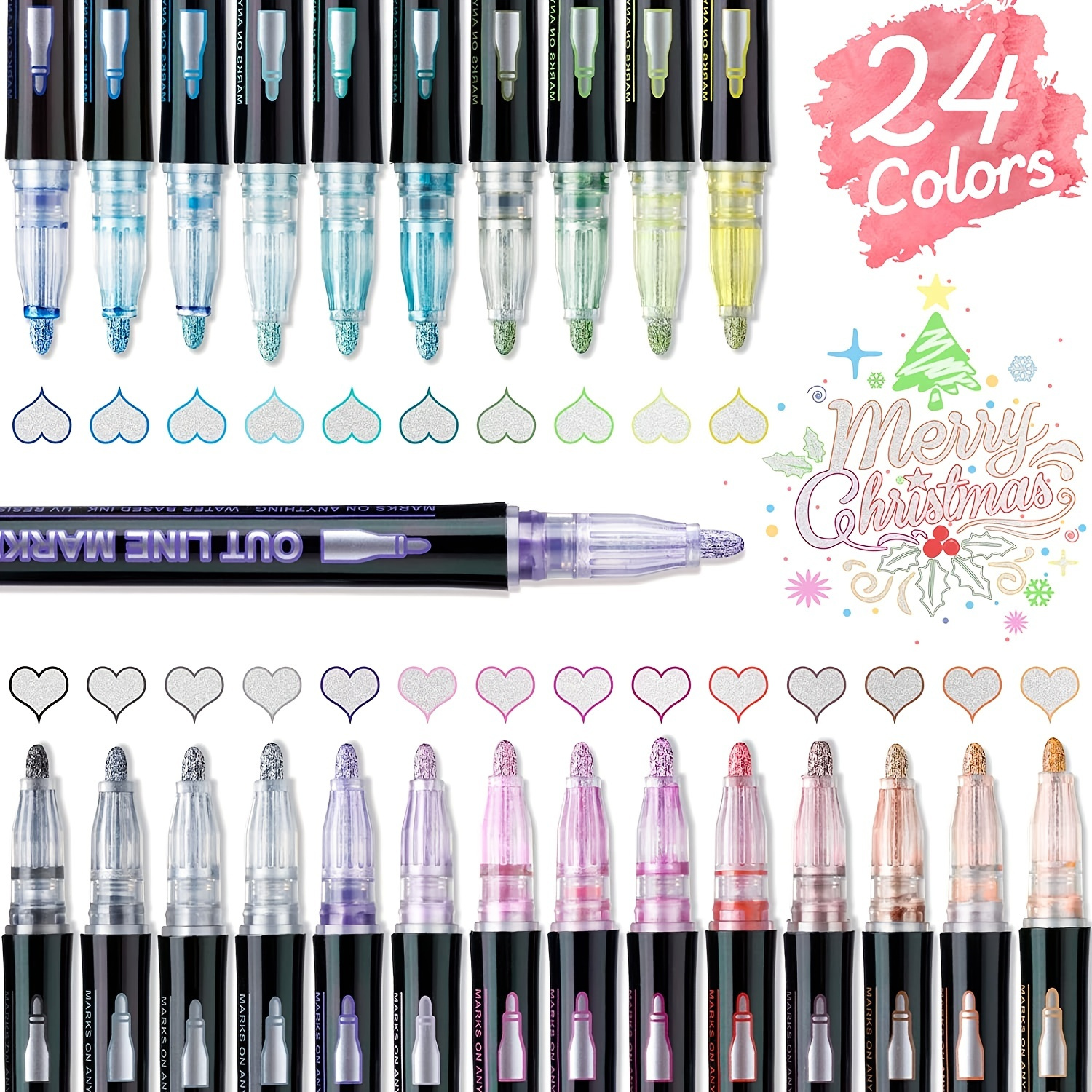 Double Line Outline Markers-14 Silver and 14 Gold