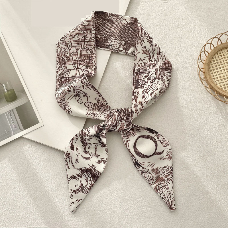 Letter Print Long Silk Skinny Scarf Women Design Headband