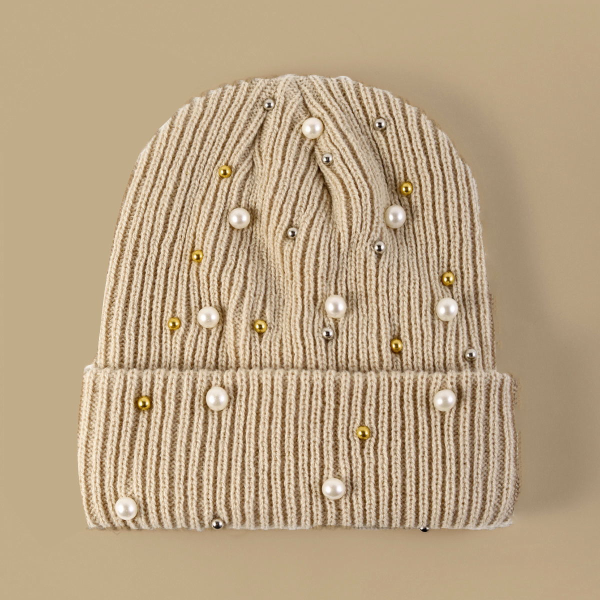 Faux Pearl Beanie Hat Classic Winter Warm Knitted Hat For Women