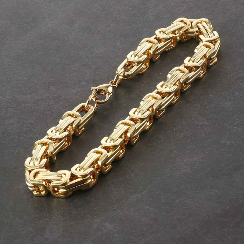 E-shop 8mm Herrenarmband - Robuste 304 Edelstahlkette mit 18K Goldverzierung, Hip-Hop-Stil für lässige Kleidung, Hip Hop Schmuck | Box Chain Armband |