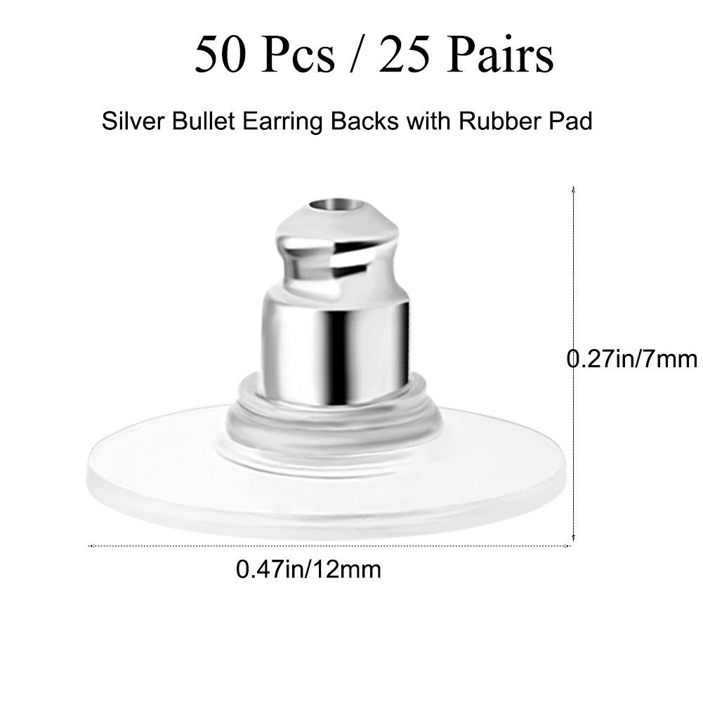 FANCY NOVA 190Pcs Bullet Clutch Earring Backs with Pad for Pierced Earring  Posts Studs, Droopy Heavy Earrings, Earring Safety Backs (Silver)