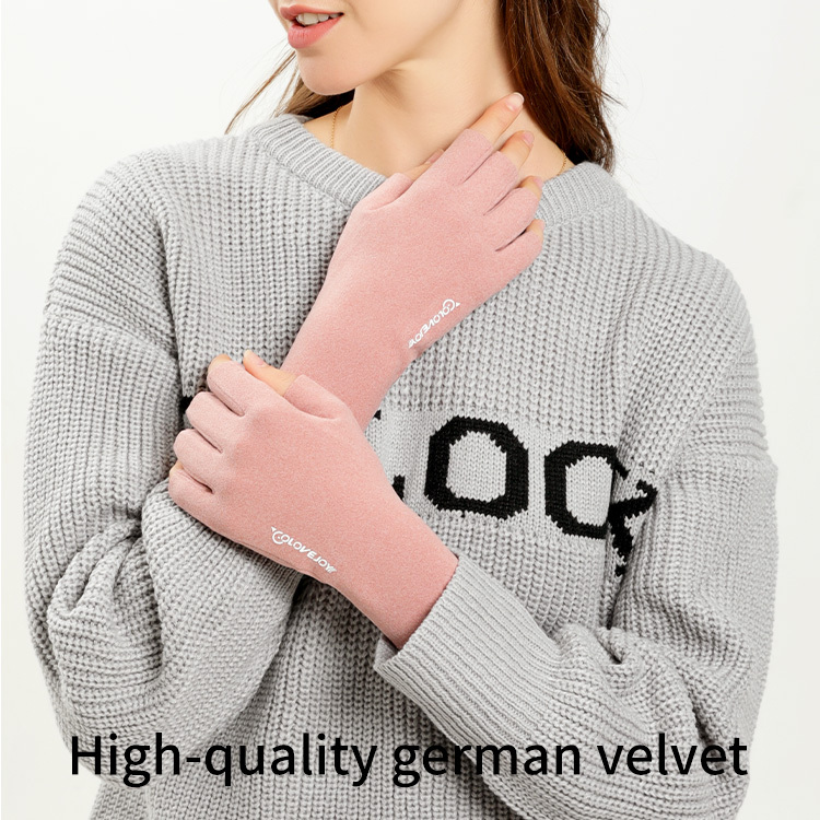 Winter Gloves Fingerless Fleece Lengthened Velvet Windproof Warm Gloves Touch Screen Half Finger Gloves details 4