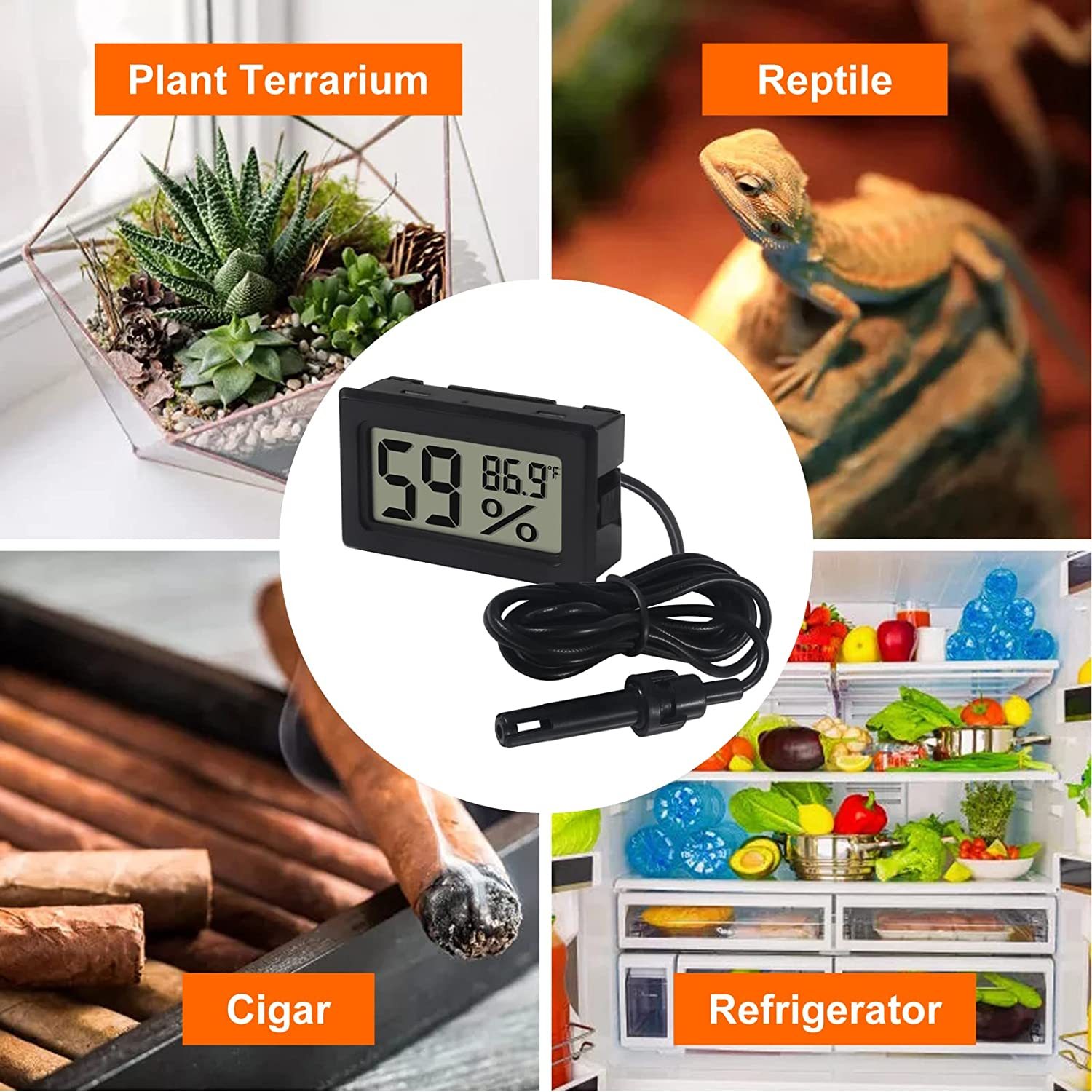 2-pack Mini Digital Hygrometer Thermometer Gauge With Probe Lcd Display  Temperature Fahrenheit Humidity Meter For Incubator, Reptile Plant Terrarium