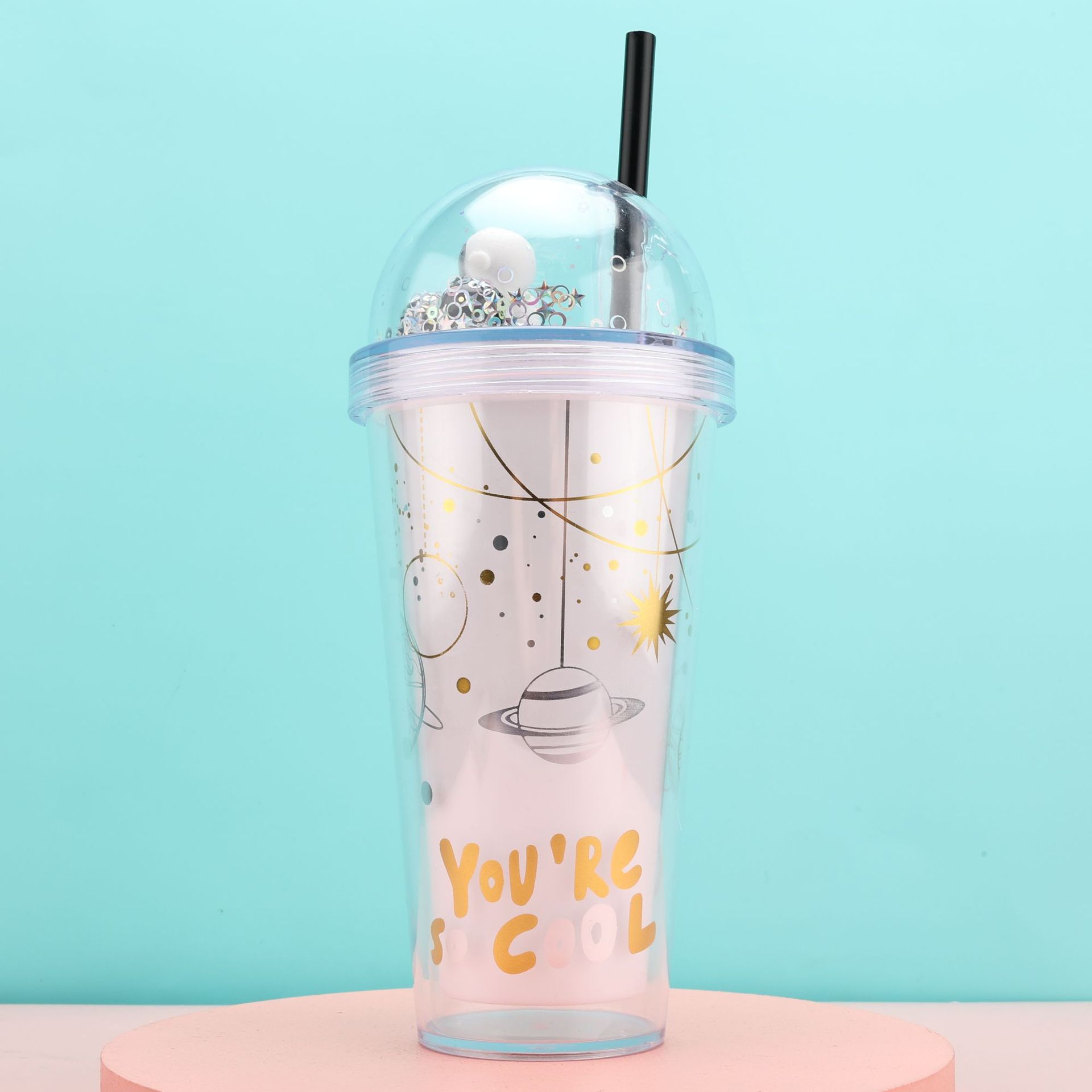 Cute Tumbler with Lid and Straw, 450ml Kawaii Tumbler Cup Double Wall  Plastic Straw Cup Insulated Food Grade Acrylic Cup for Girls Women  Kids(Green)