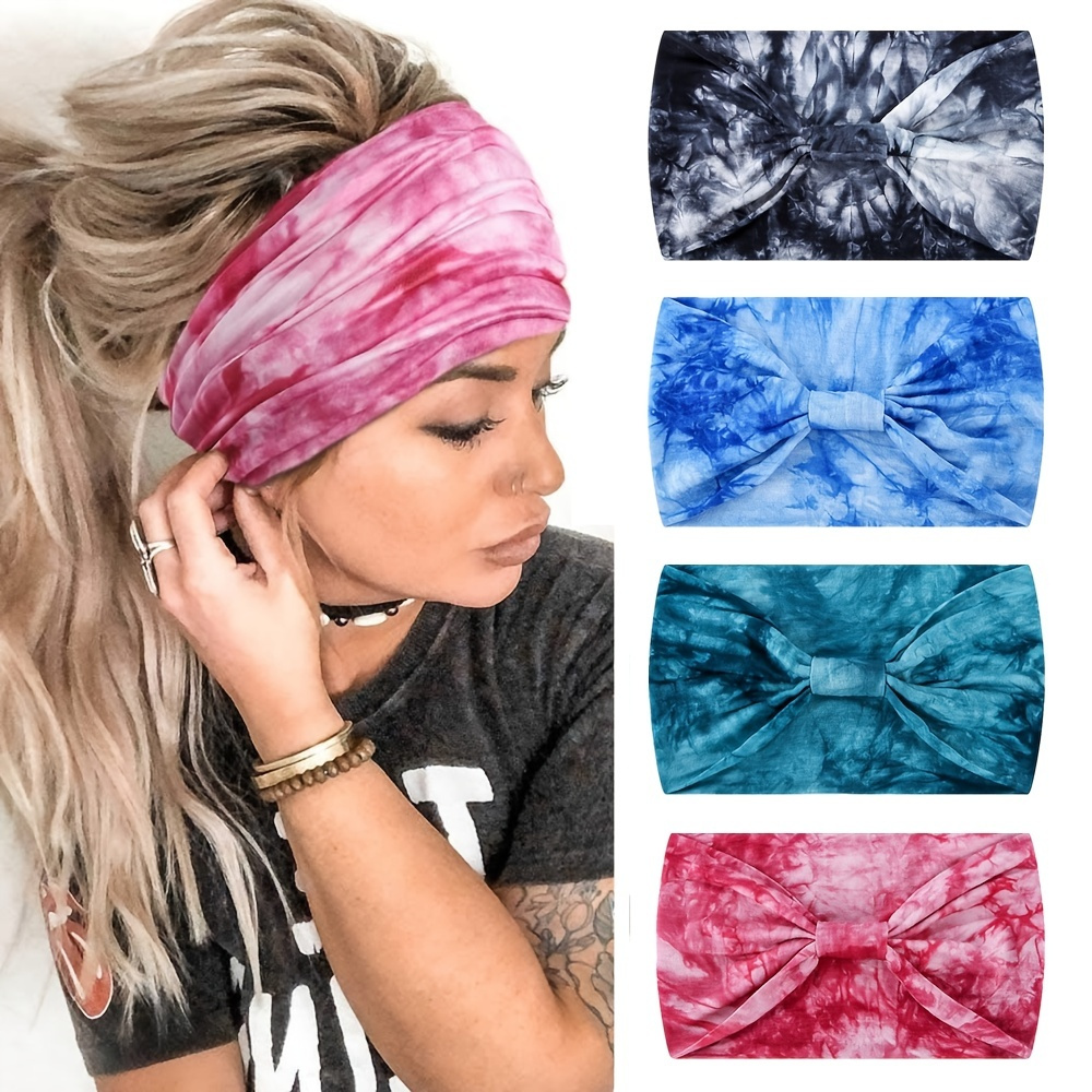 

Tie Dye Seamless Sports Headband, Boho Style Stretchy Knot Non-slip Yoga Hair Band, Women's Scrunchies