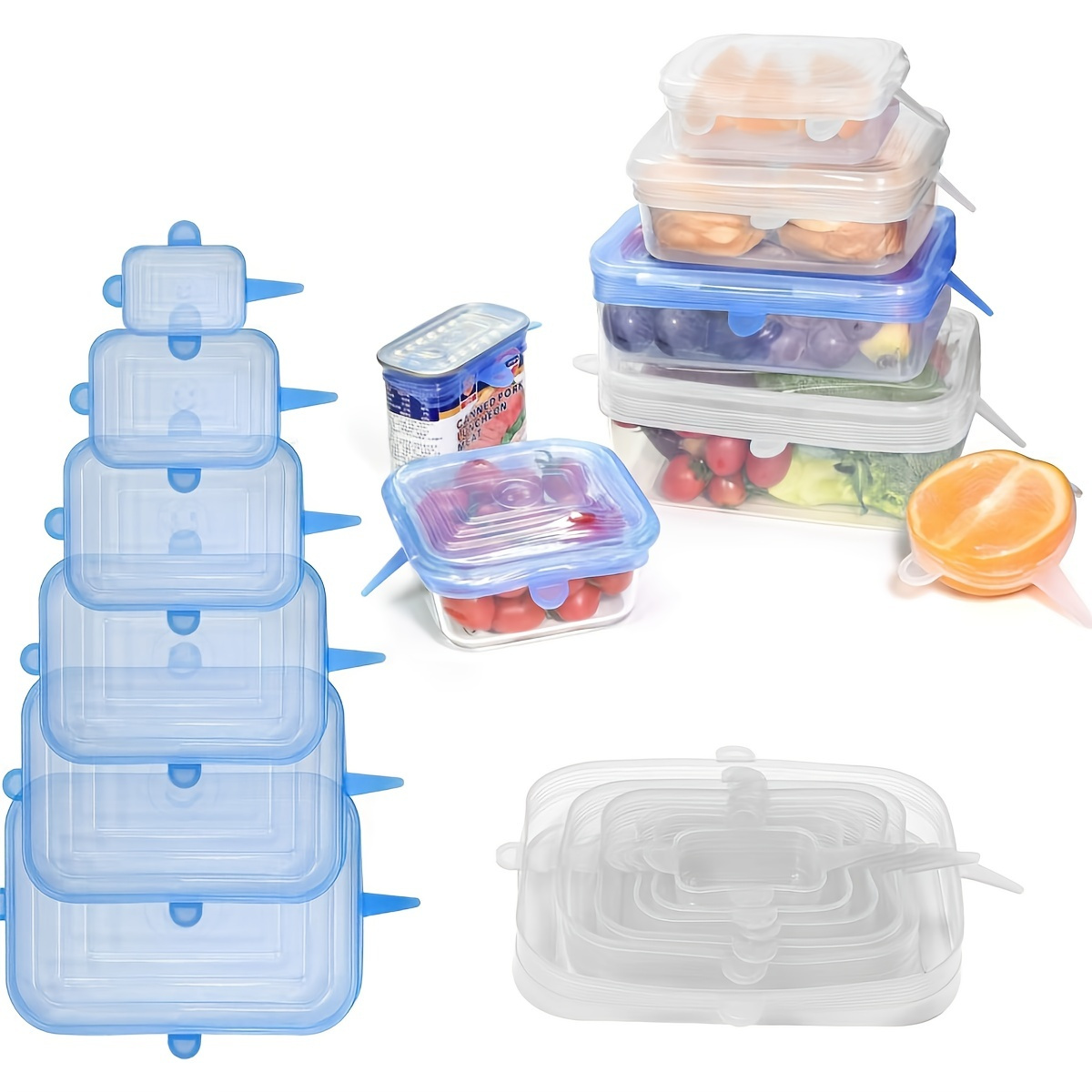 6pcs Eco-Friendly Reusable Silicone Food Covers - Fit Any Size & Shape Container, Dishwasher & Freezer Safe!