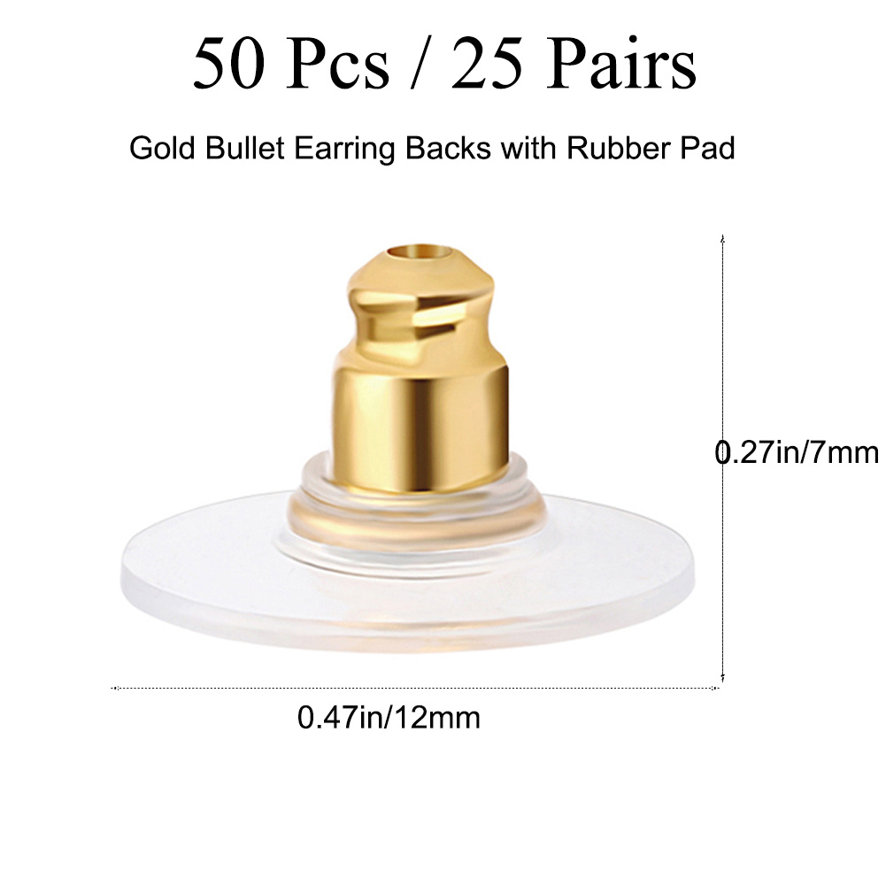 JPM Beads 100 Pcs Package Golden Bullet Clutch Earring Backs with Silicone  Pad Earring Backings Studs