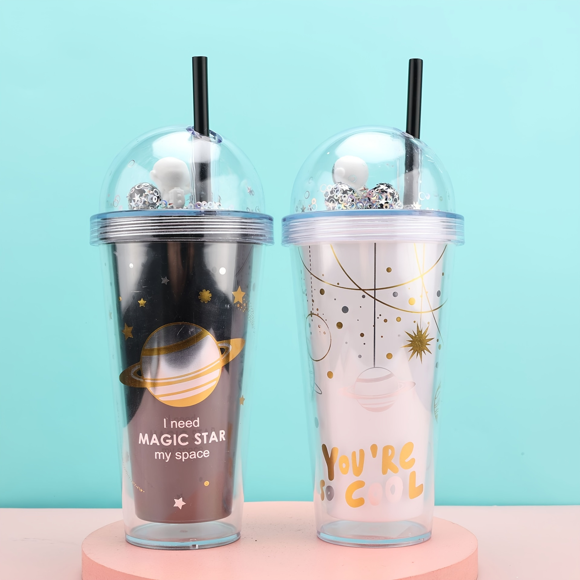 1pc, Heat Resistant Glass Tumbler with Dome Lid and Straw - 450ml/15.22oz -  Perfect for Summer and Winter Drinks - Cute and Stylish Travel Accessory