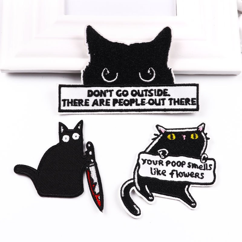 Patches, Cat and Flower Embroidery Patches, Iron on Patches, Embroidered  Patches, 