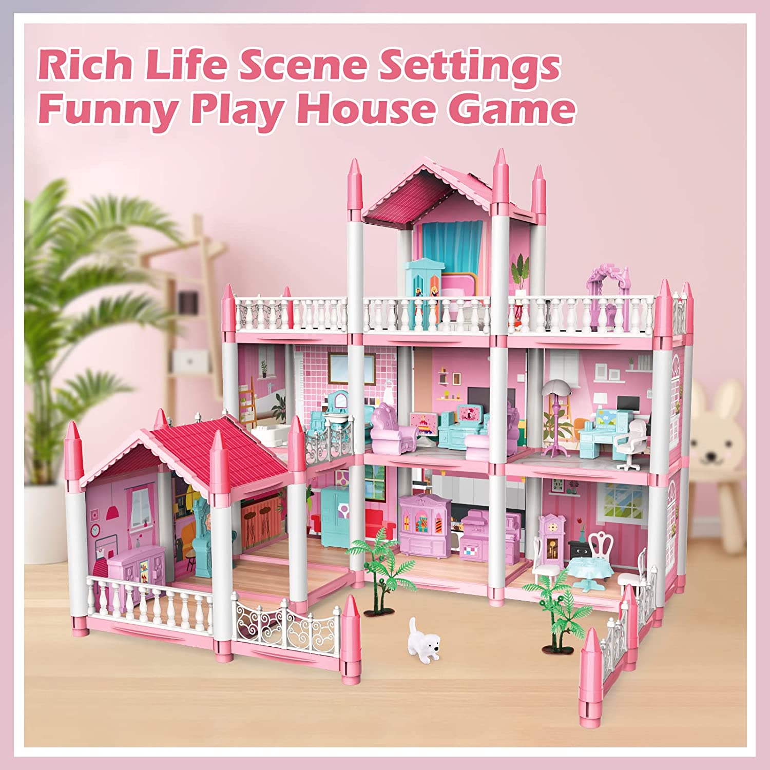 Doll set contains 11 rooms and furniture accessories. * children's doll  house toy house DIY pretend games to build assembled toys, suitable for bir