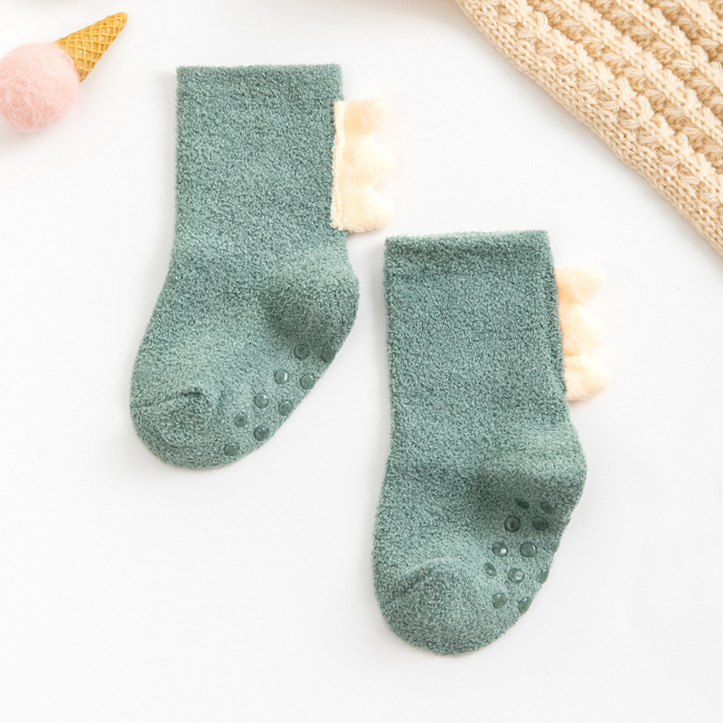 Image of 1pair Baby Floor Socks Thickened Warm Non-slip Cute Dinosaur Toddler Socks For Boys And Girls, Fall And Winter Clothes
