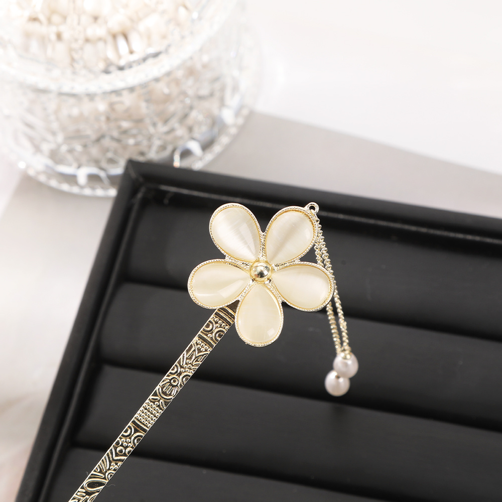 Flower Chinese Metal Butterfly Faux Pearl Hair Pin Hair Clip Hanfu