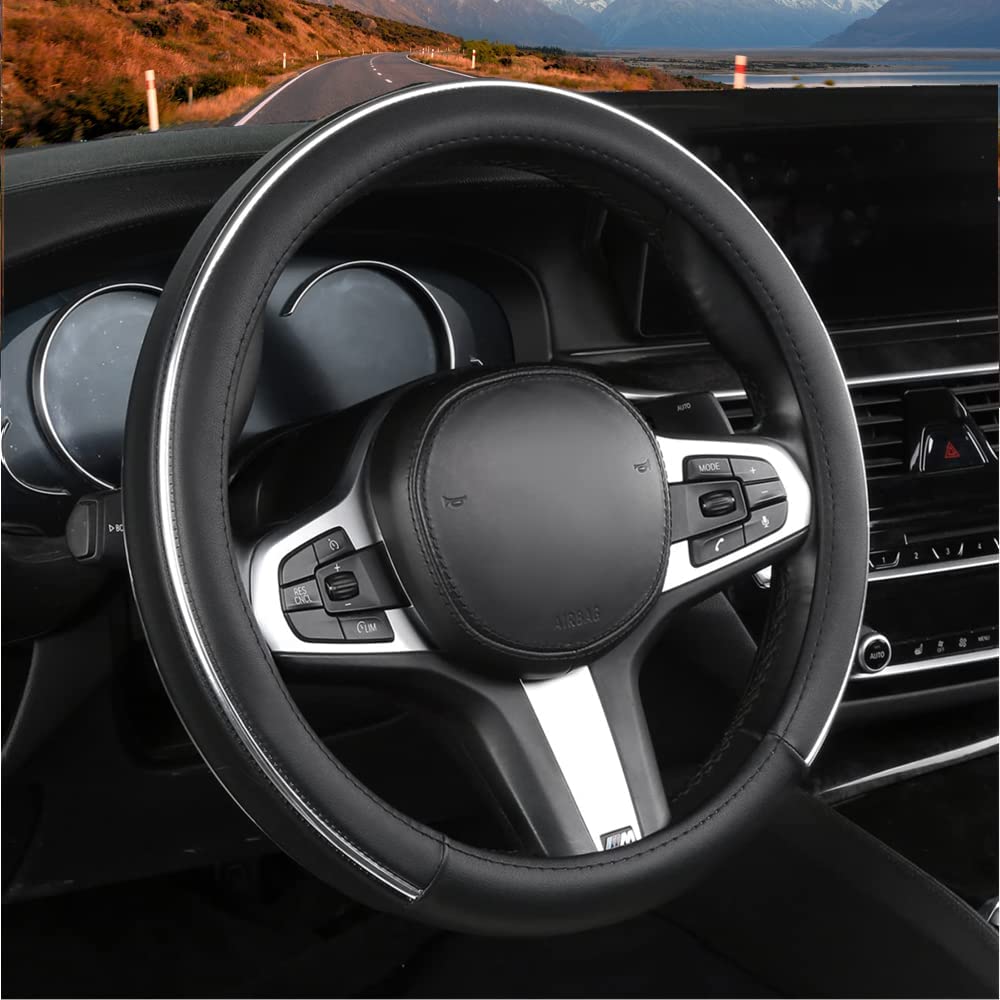 15 Carbon Fiber Black Leather Car Steering Wheel Cover Non-slip Car  Accessories