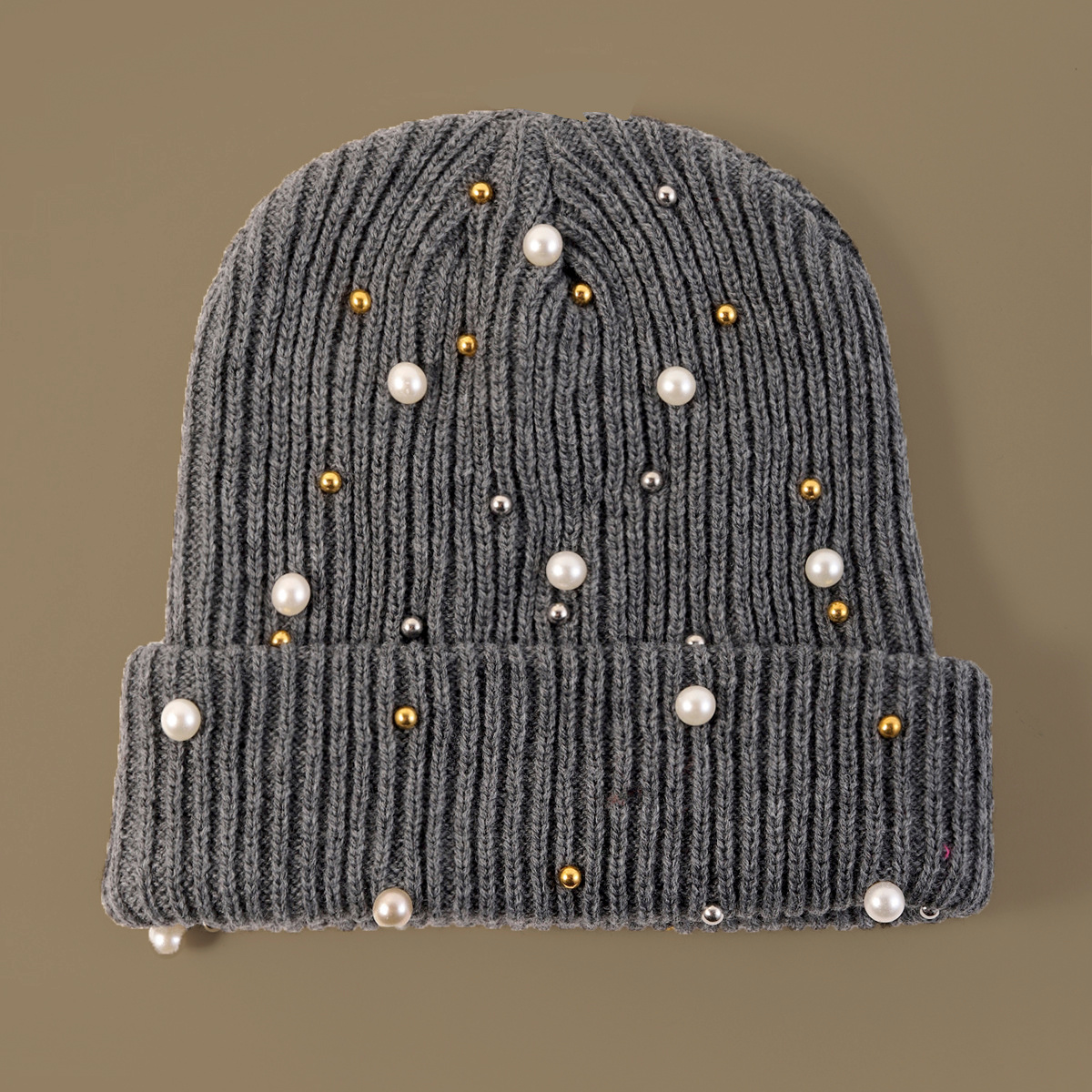 Faux Pearl Beanie Hat Classic Winter Warm Knitted Hat For Women
