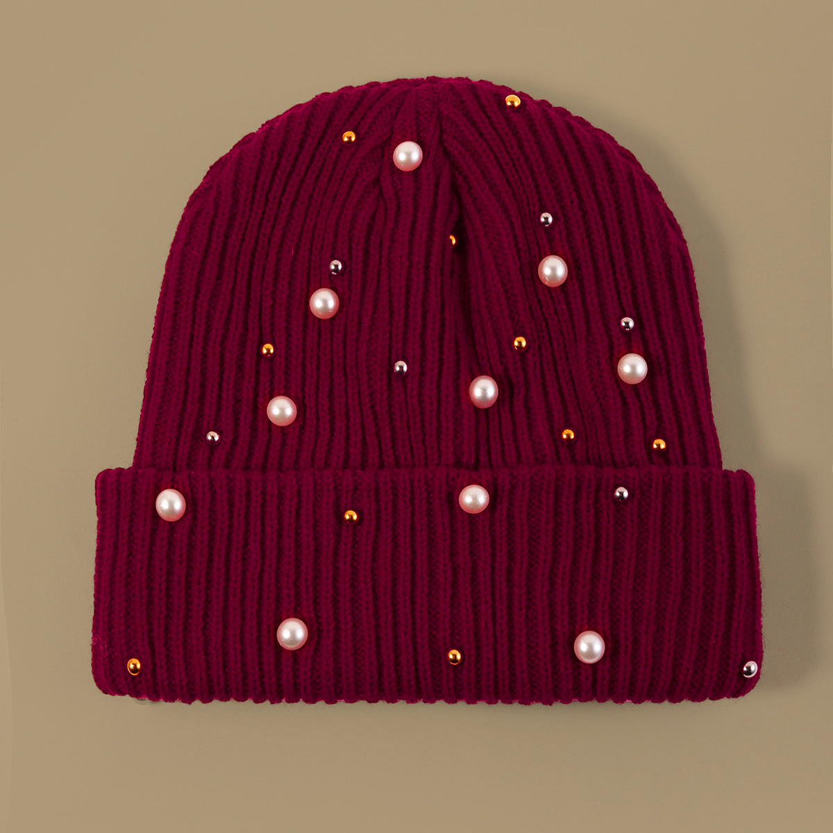 Faux Pearl Beanie Hat Classic Winter Warm Knitted Hat For Women