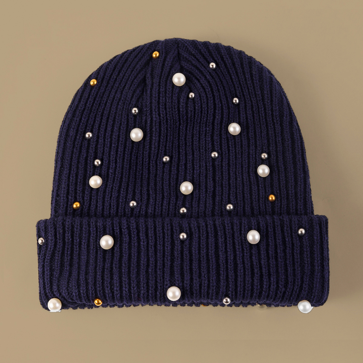 Faux Pearl Beanie Hat Classic Winter Warm Knitted Hat For Women