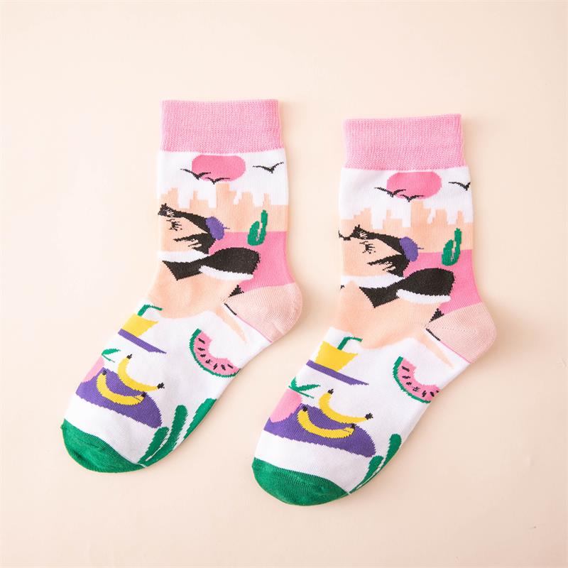 Funny Pattern Cotton Tube Socks, For Sports Skateboard, Women's Socks ...