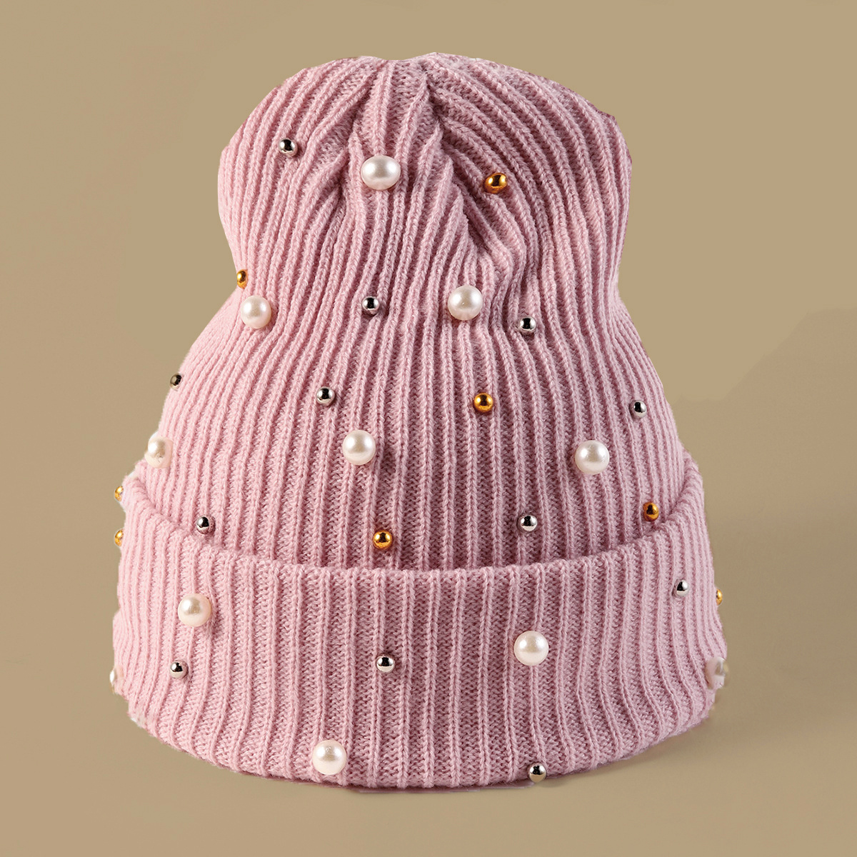 Faux Pearl Beanie Hat Classic Winter Warm Knitted Hat For Women
